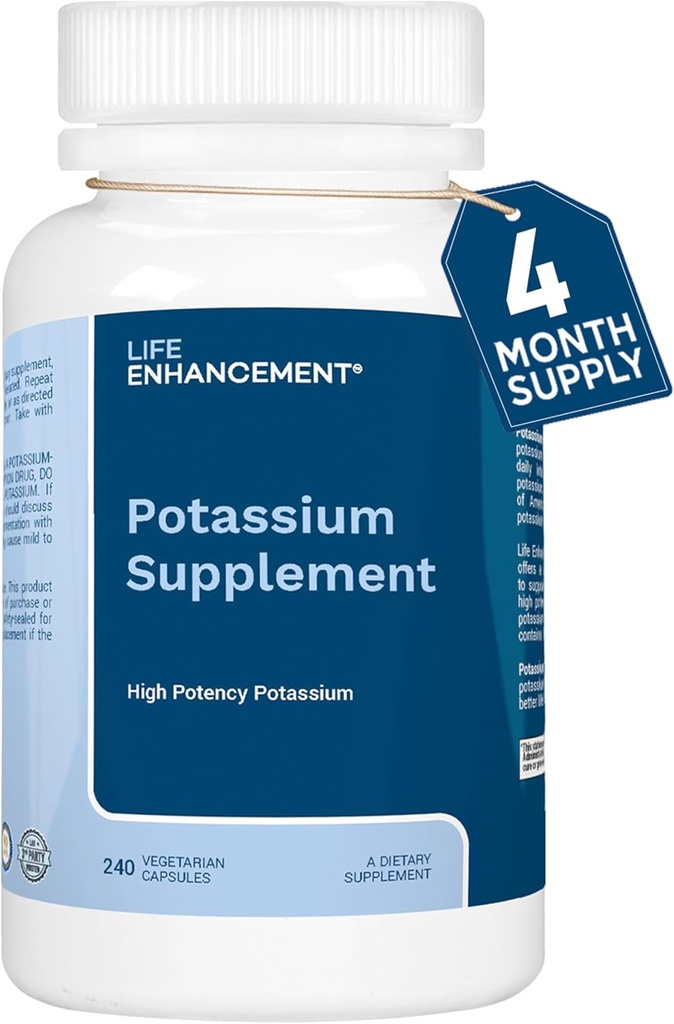 Life Enhancement High Absorption Kalium supplement til muskel, hjerne & ben sundhed - Ingen tilsætningsstoffer høj potens Elemental Kalium supplement er lavet i USA (240 kapsler - 120 Servere)