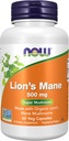 Now Foods Supplements, Lions Mane 500 mg, Super Mushroom, Lavet med Organic Lions Mane Mushrooms, 60 Veg kapsler