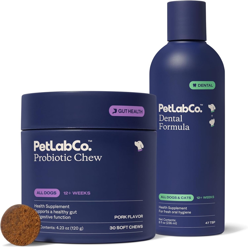 PetLab Co. - Hund Tandrensning & Gut Health Bundle: Hund Dental Formel for frisk ånde, Sunde tænder & Gums & Probiotika for Gut Sundhed, Sæsonlige Allergier, Hud & Øre Gær