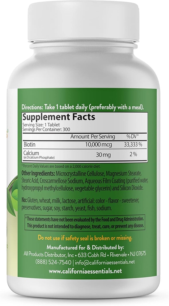 California Essentials Biotin 10000mcg MSD 124; vitamin B7 fremmer sund hud, hår & nail vækst