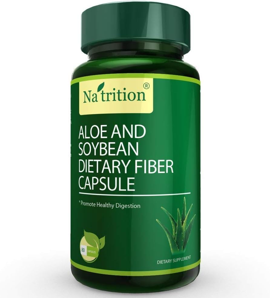 Natrition Aloe Vera Gel Extract Kapsler med Soybean Dietary Fiber - Bedste Intestinal Rengøring supplement - Forbedre fordøjelse og obstipation Relief - 80 Kapsler