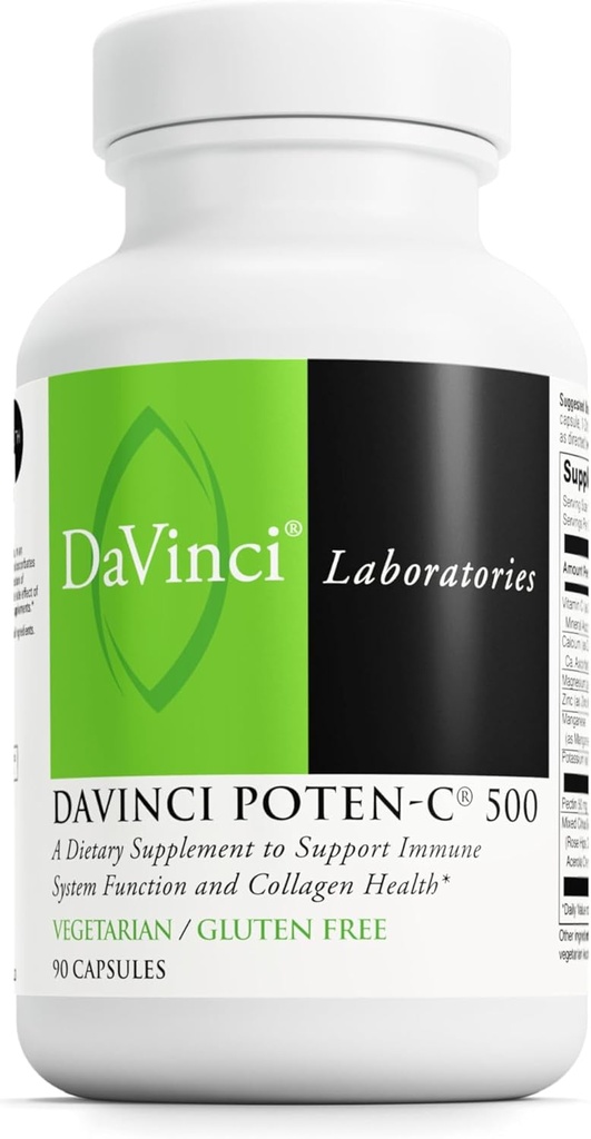 DAVINCI Labs Poten- C 500 - Kosttilskud til Support Immunsystemet Funktion & Kollagen Sundhed * - med C-vitamin, Calcium, Magnesium, Kalium og mere - Vegetar - Gluten- Free - 90 tabletter
