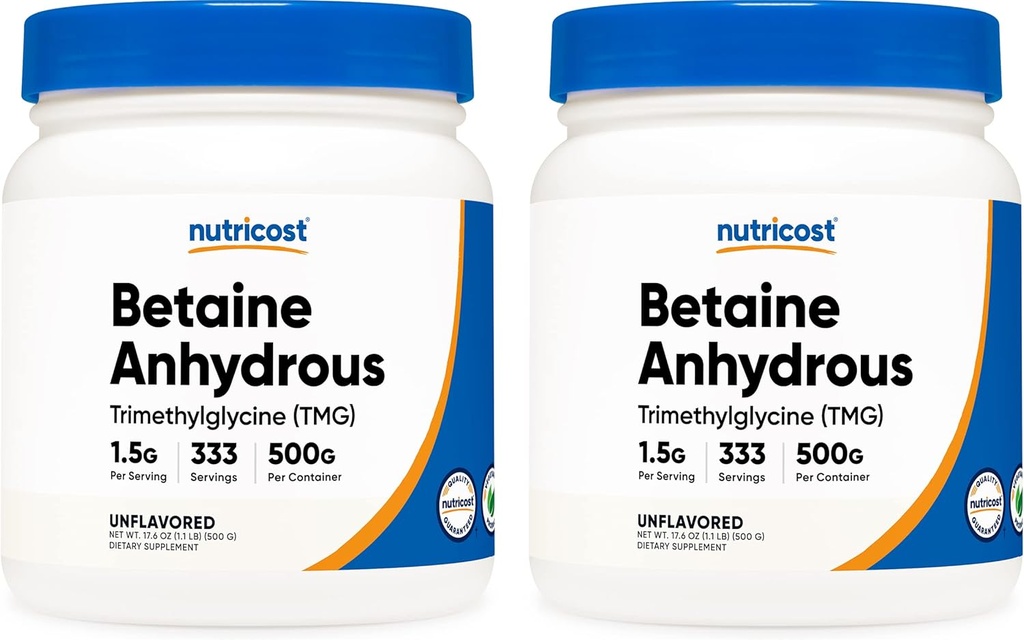 Nutricost betain vandfri trimethylglycin (TMG) Pulver 500G (2 flasker)