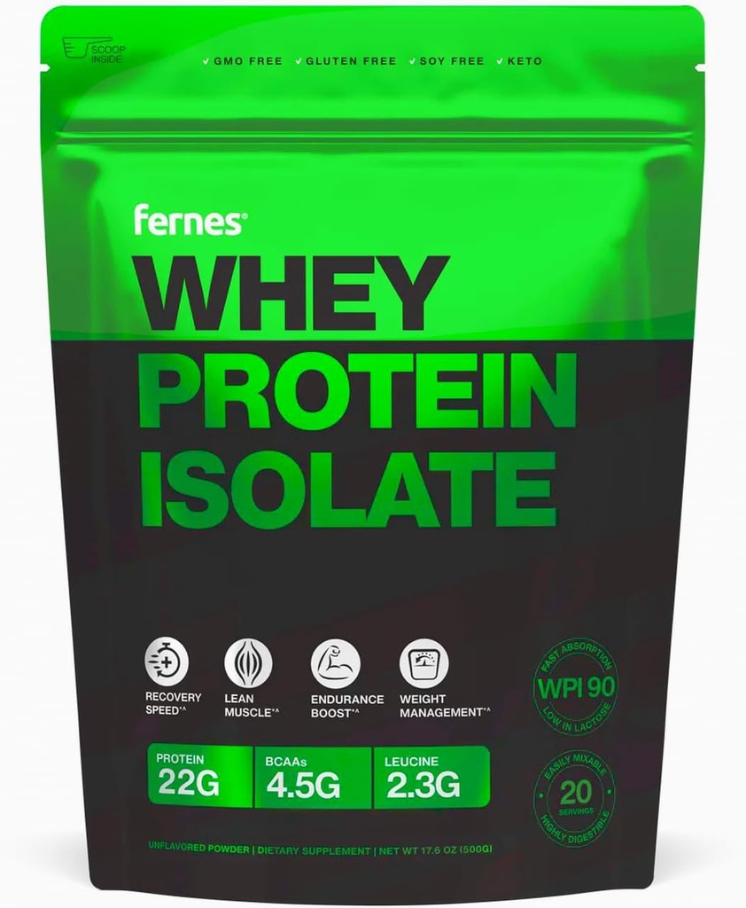 100% Grass- Fed Whey Protein Isolere pulver til kvinder & mænd 22g med 4,5g BCAAs Non- GMO Hormone- Free Ingen Artificials Keto Clean & Pure Low Lactose WPI 90 for Superior fordøjelighed - 20 Servere