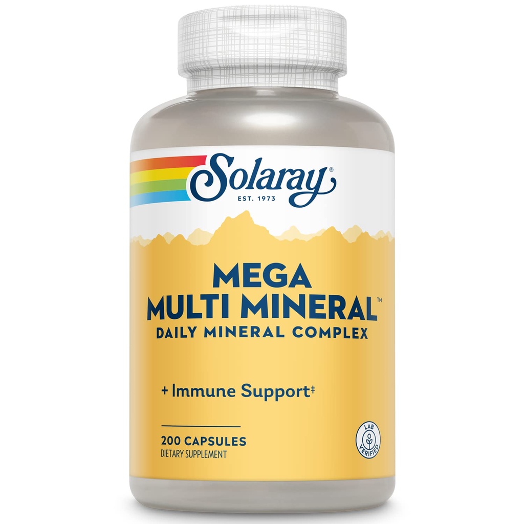 Solaray Mega Multi Mineral, Daily Mineral Complex med Calcium, Jern, Magnesium, Zink, og mere i stærkt Absorbable Chelated Forms, Samlet sundhed og immunforsvar, 50 Servere, 200 kapsler