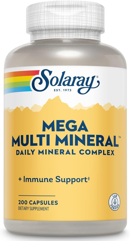 Solaray Mega Multi Mineral, Daily Mineral Complex med Calcium, Jern, Magnesium, Zink, og mere i stærkt Absorbable Chelated Forms, Samlet sundhed og immunforsvar, 50 Servere, 200 kapsler