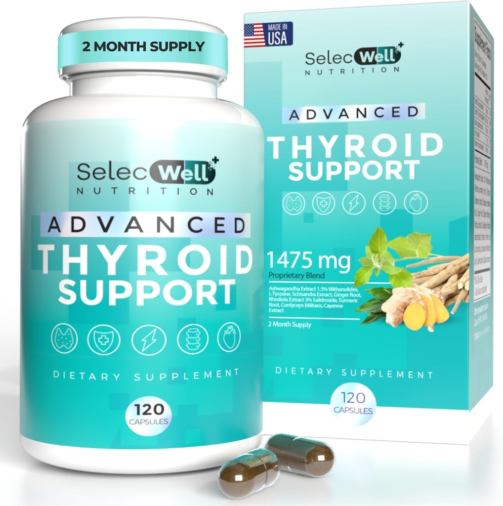 Advanced Thyroid Support, 2 Monthly Supply - Understøtter Energi, Focus & Hormone Balance - med jod, Selen, Ashwagandha & L- Tyrosine (Vegetarisk, Non- GMO)