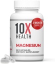 10X Health Magnesium Kosttilskud - Høj- Absorption Magnesium Citrate til søvn, muskel & nerve Support, Kardiovaskulær & Heart Health - 60 kapsler