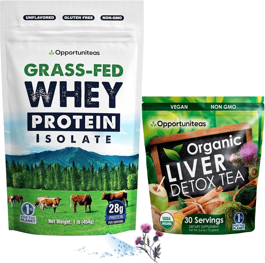 Opportuniteas Grass Fed Unflavored Whey Protein & Lever Detox Matcha Tea - Støtte dine muskler, mens renser din lever - Bundle