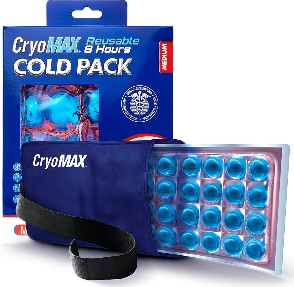 Kryo- Max Cold Pack, 8 timers Genanvendelig Cold Therapy Ice Pack til albuer, Knæler, Neck + Mere, Medium, 6 "x 12" (1 Greve)