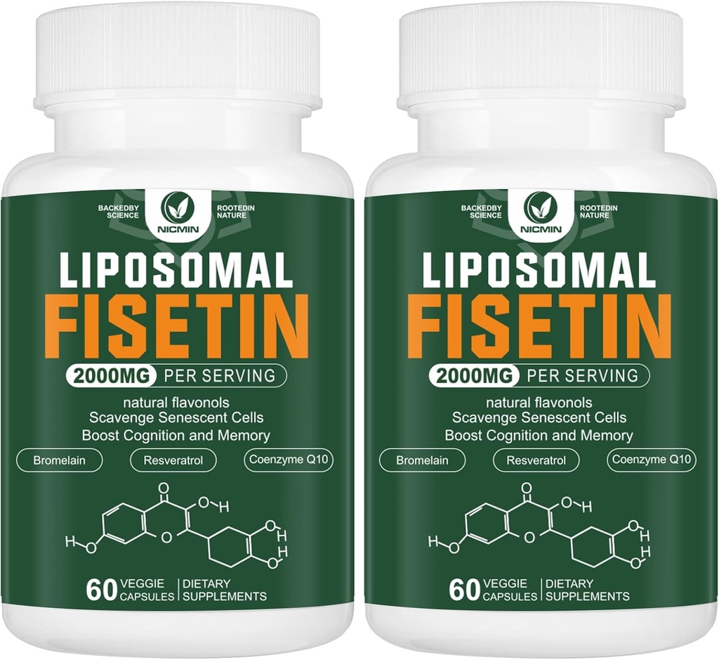Liposomal Fisetin Supplement, 2000MG, 98% Pure Fisetin Polyphenoler Antioxidanter, med Quercetin, TMG og Resveratrol, for sund aldring, kognitiv support, 120 kapsler