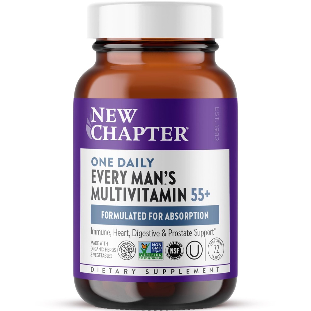 Nyt kapitel Mænds Multivitamin 50 Plus til hjerne, hjerte, fordøjelsesbesvær, prostata og immunforsvar med 20 + næringsstoffer + Astaxanthin - Hver mands én daglig 55 +, blid på Maven - 72 ct