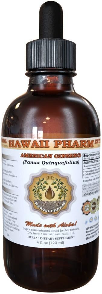 Hawaii Pharm American Ginseng Liquid Extract, Ginseng (Panax Quinquefolius) Tørret Root Tinktur Supplement 4 oz