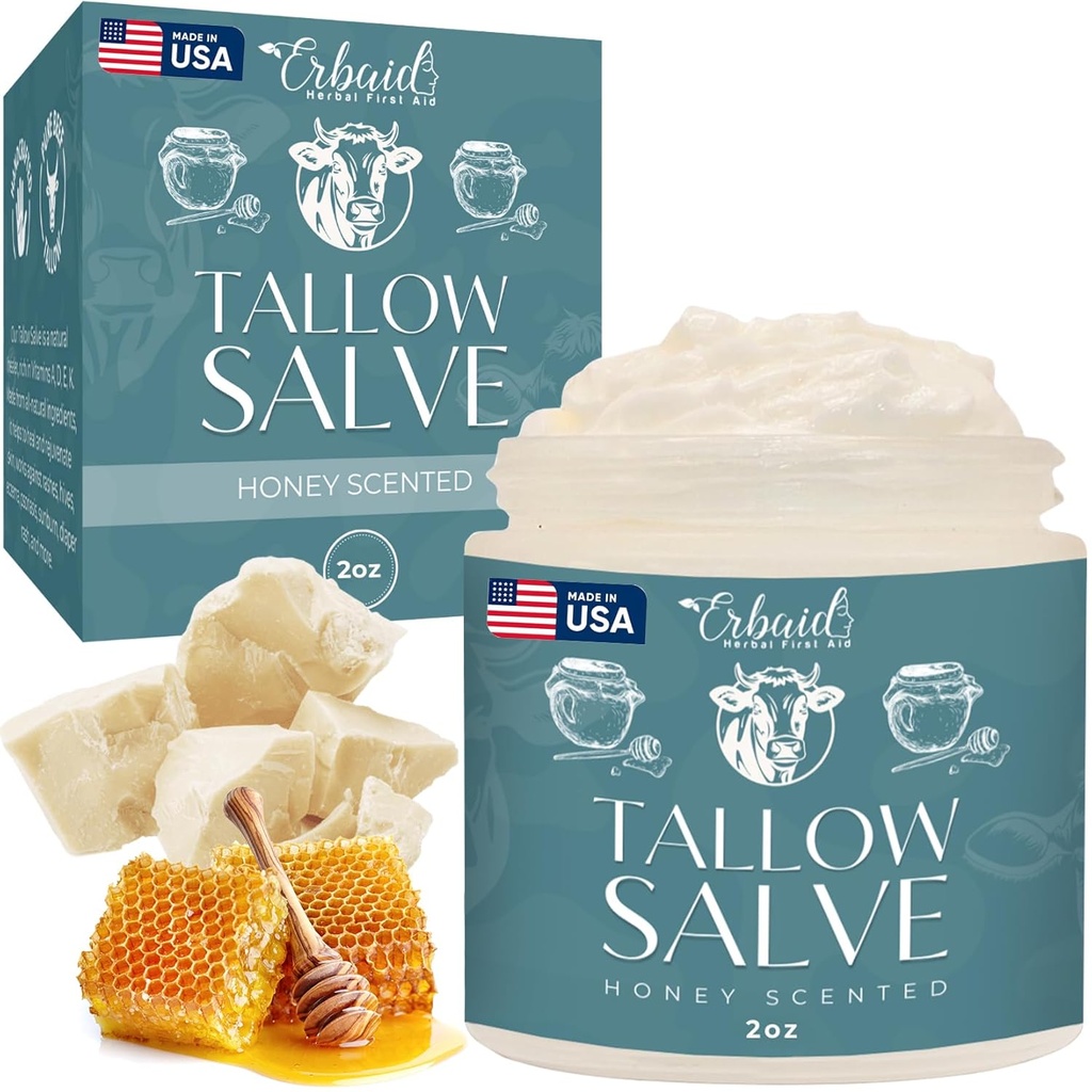 Oksekød Tallow Salve - All Natural Grass Fed Oksekød Tallow & Honey All Formål Balm - Fugtgivende Body Salve Great for Eksem, Cracked, Tør, Itchy, Irriteret Hud - Skin reparation Skinpleje Made i USA
