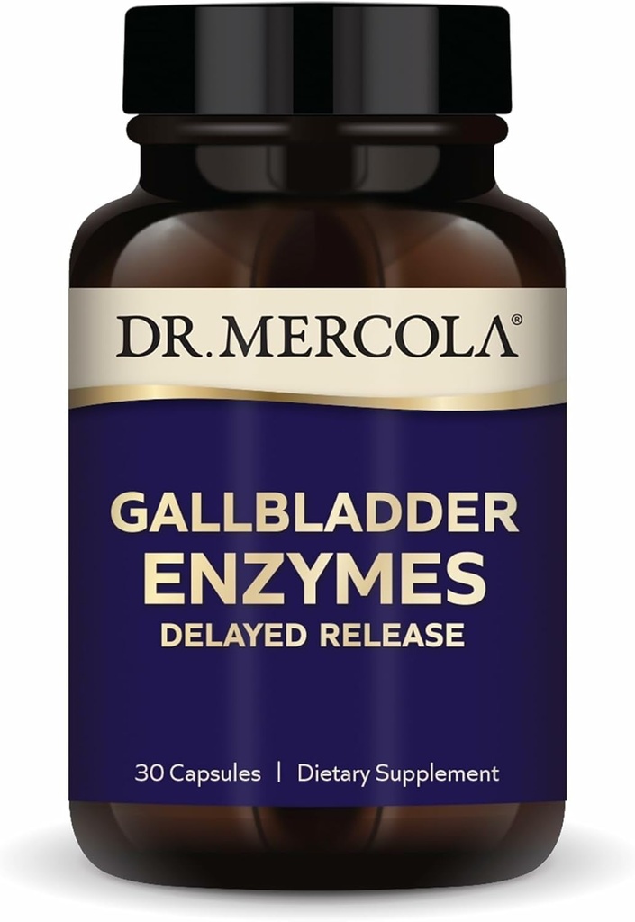 Dr. Mercola Gallblære Enzymes - Gallblære og fordøjelsessygdomme Support - Inkluderer Pancreatic Protease, Amylase & Lipase - Non- GMO, Gluten- Free & Soy- Free - 30 Forsinkede Release Kapsler (30 Servere)
