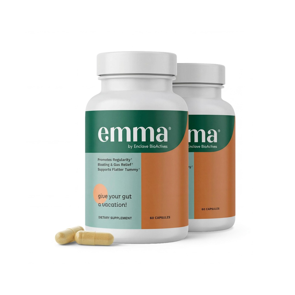 Emma Gut Health - 2 Pack - Gas og Bloating Relief, Forstoppelse, Leaky Gut Reparation - Gut Cleanse & Gendanne fordøjelse - Regulere tarmbevægelse. Probiotika og laxative Alternative, 120 Kapsler