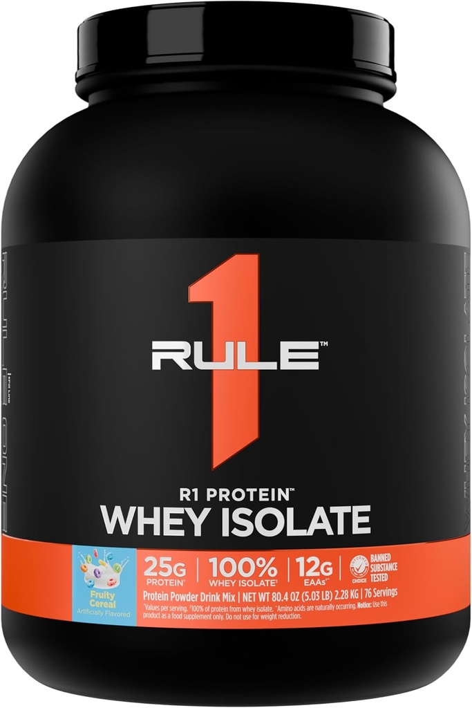 Regel 1 R1 Protein Whey Isolate - med 25g protein & 6g BCAA Eksklusivt fra Isolated & Hydrolysed Kilder til træning Inddrivelse (5 pounds *, Fruity cereal)