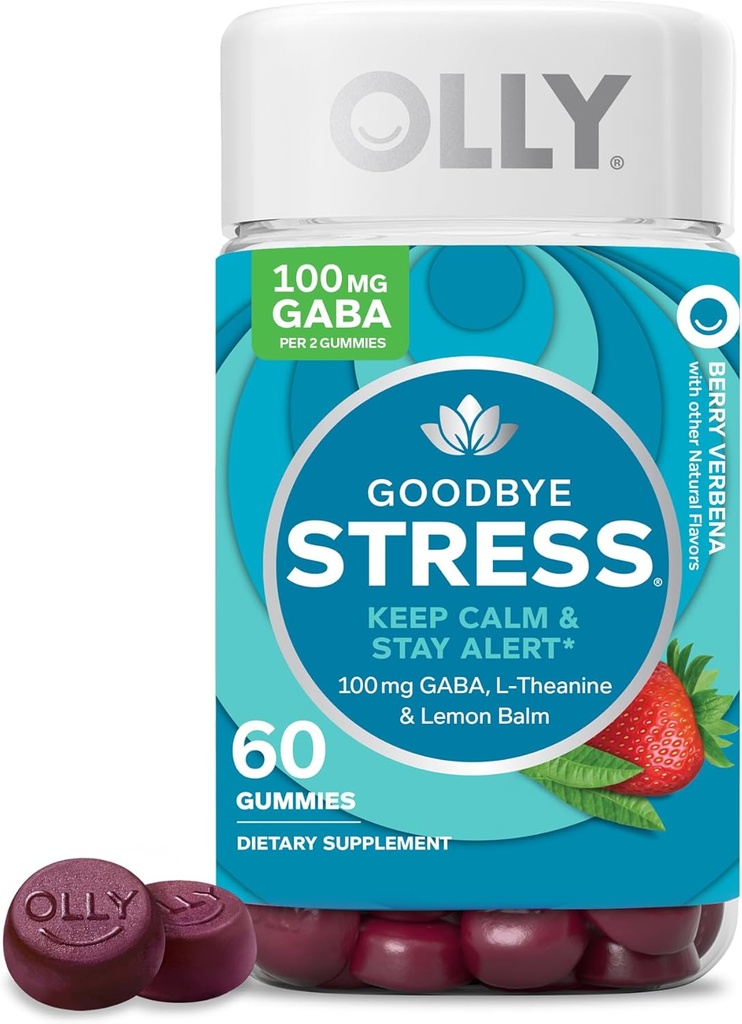OLLY FAR Stress Gummy, GABA, L- Theanine, Lemon Balm, Stress Relief supplement, Berry - 60 Greve