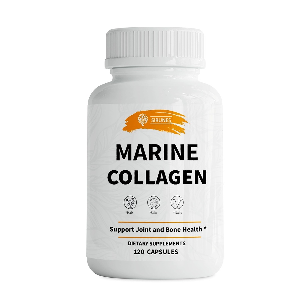 SIRUNES Marine Collagen Peptider, 120 Kapsler - Fisk Collagen Kosttilskud til kvinder, Great for Hår, Hud, Nails, Joints & Bones - Made in USA