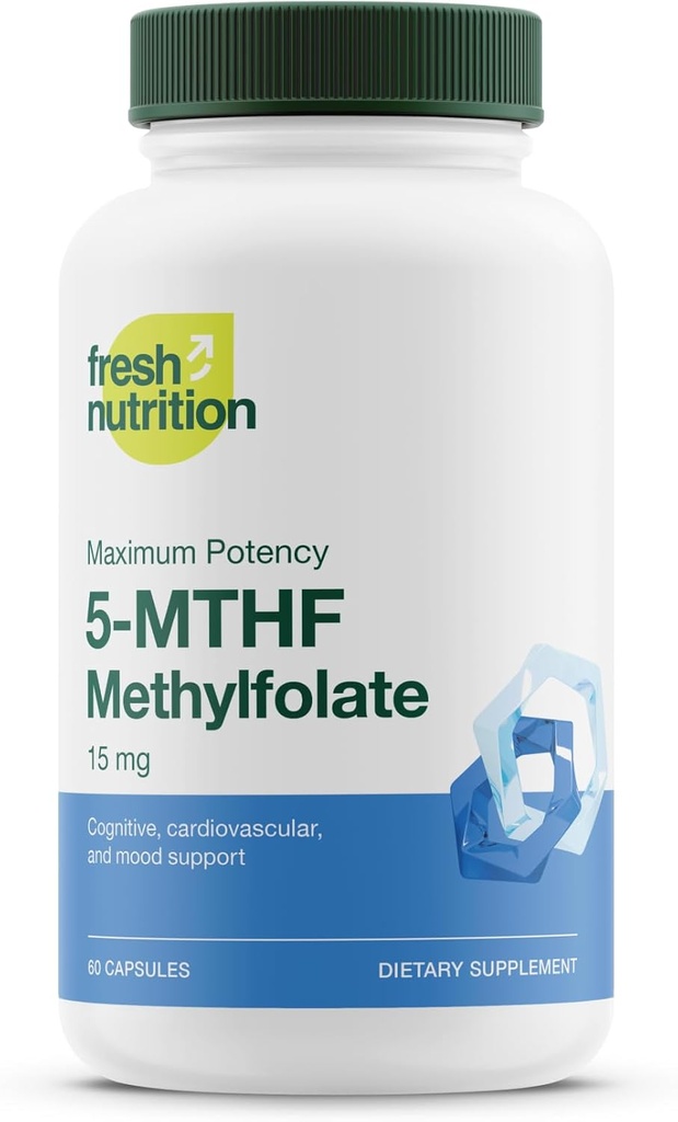 L Methylfolat 15mg - Maksimal potens - Aktiv vitamin B9 Superior biotilgængelighed - 5 - MTHF methylfolat til mad, kognition, Immunitet, kardiovaskulær, neurologisk, reproduktiv sundhed - 60 kapsler