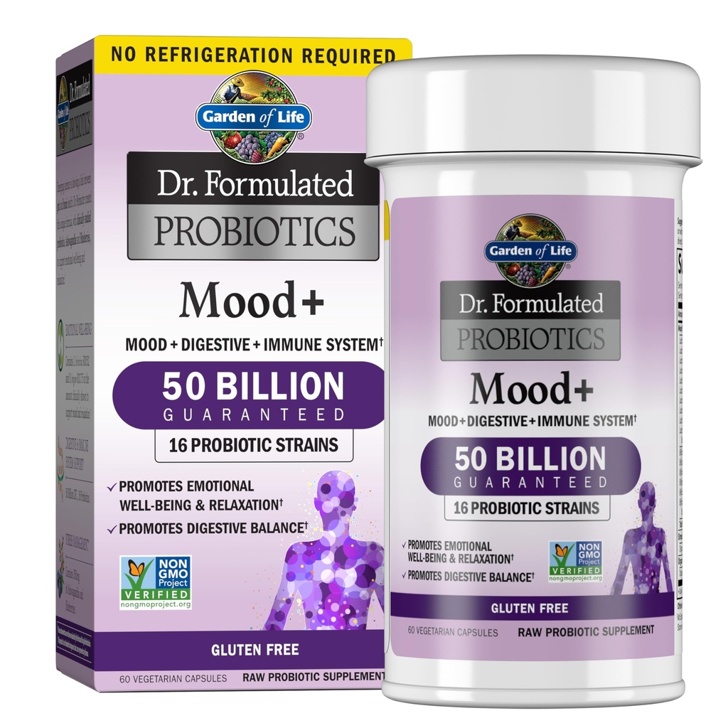Livets have Probiotika Mood + Dr. Formuleret Acidophilus Probiotisk tillæg - fremmer følelsesmæssig velvære, afslapning og fordøjelsesbalance - Ashwagandha til stress management, 60 Veggie Caps