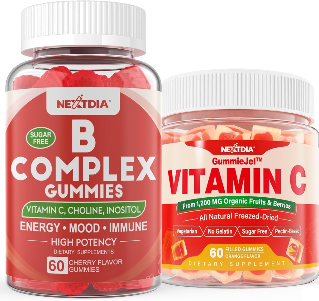 2 Pack Vitamin B Complex Gummies med 2000 mcg Methyl B12, Methyl Folate + 1 Pack Hel Food Vitamin C Gummies