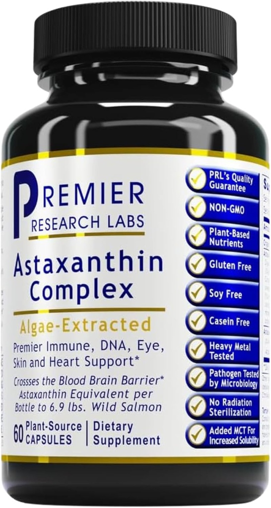 Premier Research Labs Premier Astaxanthin Complex - Astaxanthin Kosttilskud, Astaxanthin 4mg per kapsel, sourced from Algae, Antioxidant Support for Women & Men - 60 Vegetariske Kapsler