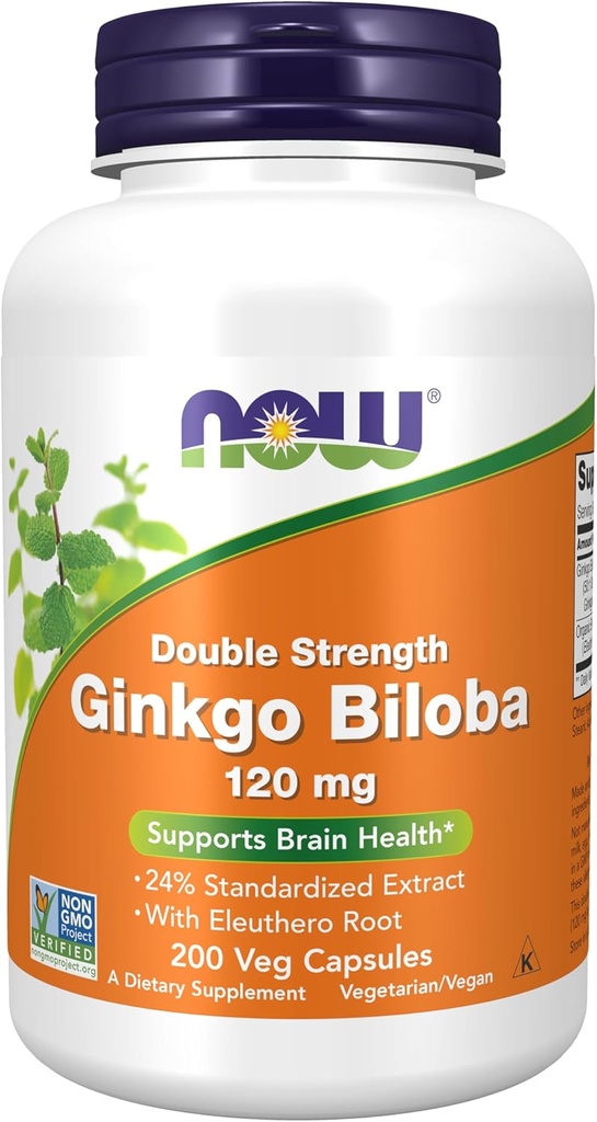NU Kosttilskud, Ginkgo Biloba 120 mg, Double Strength, Non- GMO Project Verified, 200 Veg Kapsler