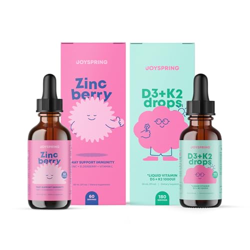 JoySpring Liquid Vitamin D3 med K2 - immunforsvar og Zinktilskud til børn - Elderberry & Zinkvæske