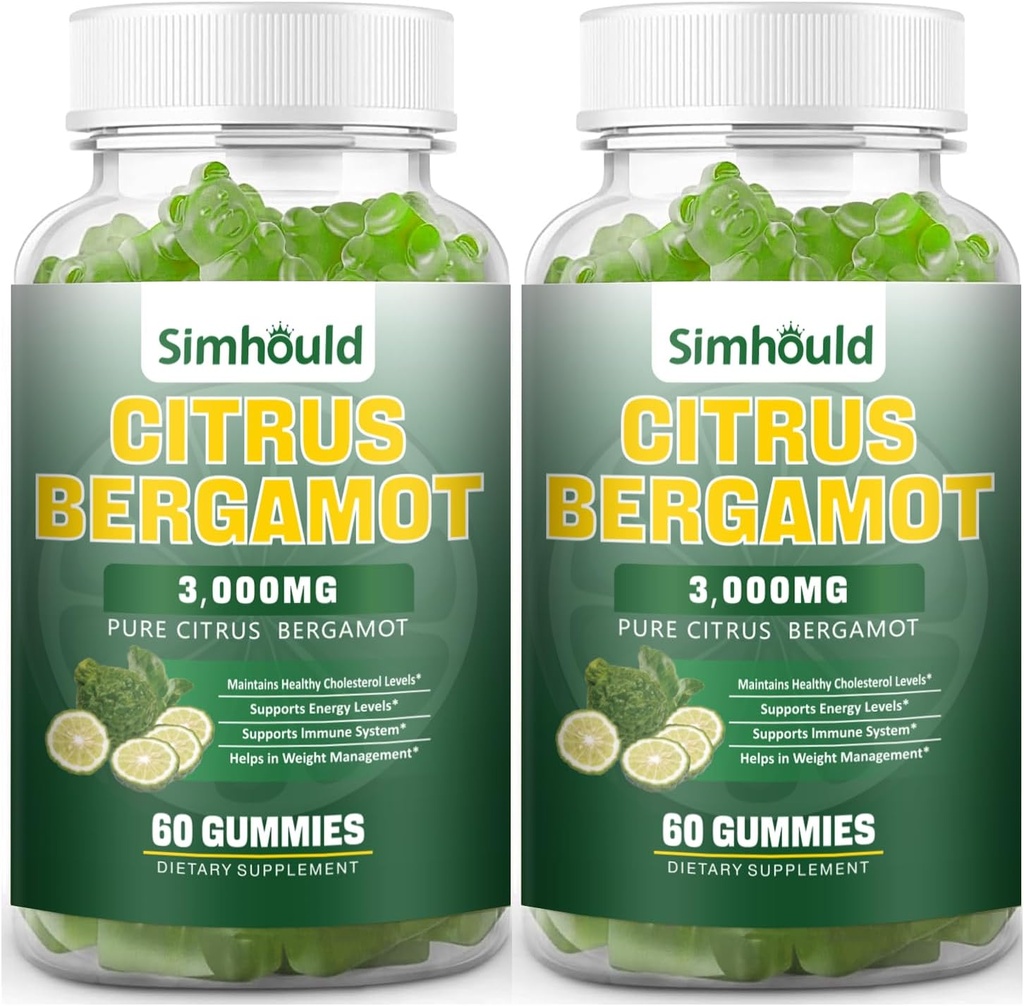 2 Pack Citrus Bergamot Gummies -3000MG Citrus Bergamot Extract Cholesterol Lowning Supplement for lmhune støtte sund Anti- Aging, Hight Cholesterol Vegan Gummy 120 Counts Lime Flavor