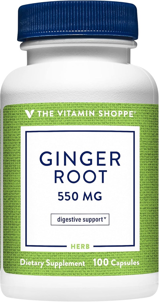 Den Vitamin Shoppe Ginger Root 550MG, Hele Herb supplement, der understøtter fordøjelse & lindring (100 kapsler)