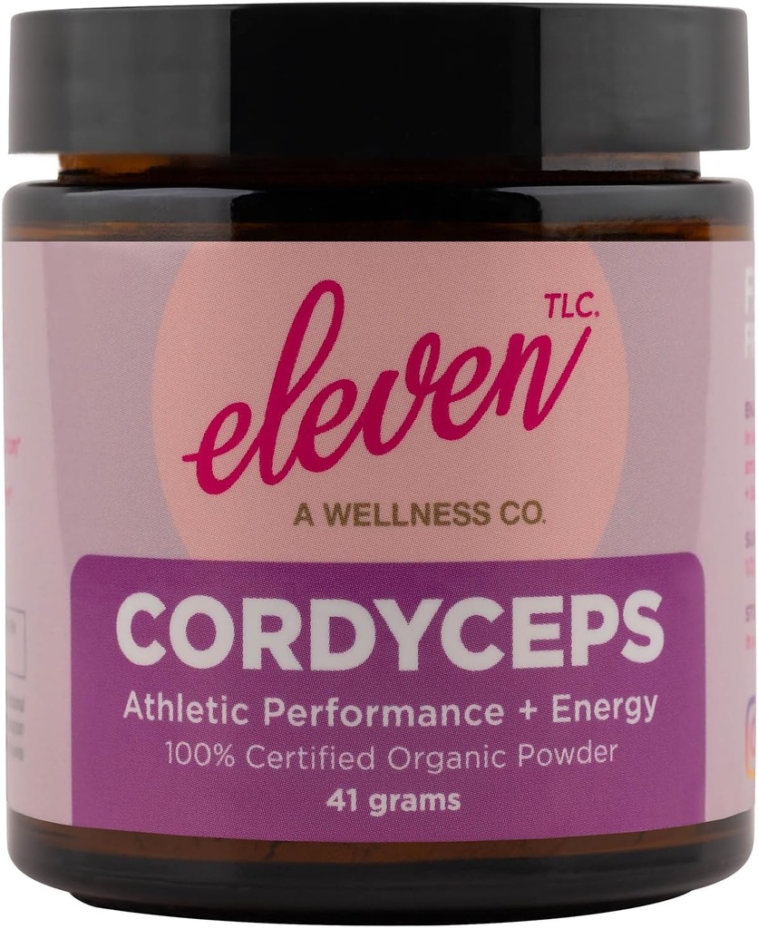 Elleve TLC - Cordyceps Mushroom pulver 124; 100% Økologisk ydeevne + energi 124; US Grown MSD 124; GMO Free MSD 124; Non - Reactive Glass Container