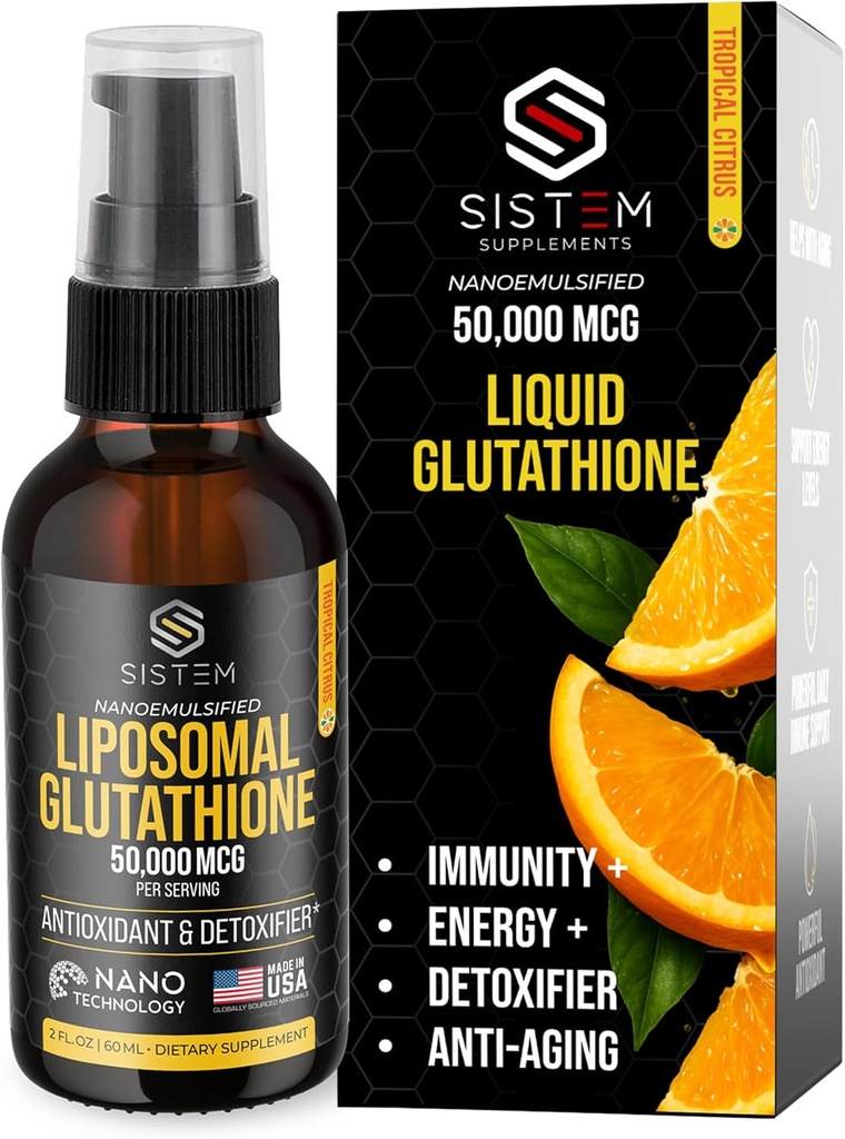Sistem Liposomal Glutathion supplement, antioxidanter, Detox rense, immunsupporttilskud, C-vitamin, Liposomal Spray, Glutathione serum, Tropical Citrus Flavor