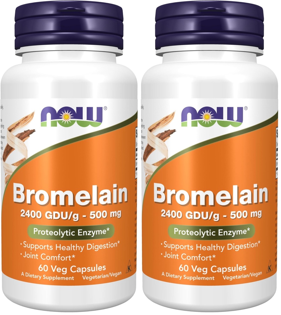 Now Supplements, Bromelain (Natural Proteolytic Enzyme) 2.400 GDU / g - 500 mg, Natural Proteolytic Enzyme *, 60 Veg Capsules (Pack of 2)