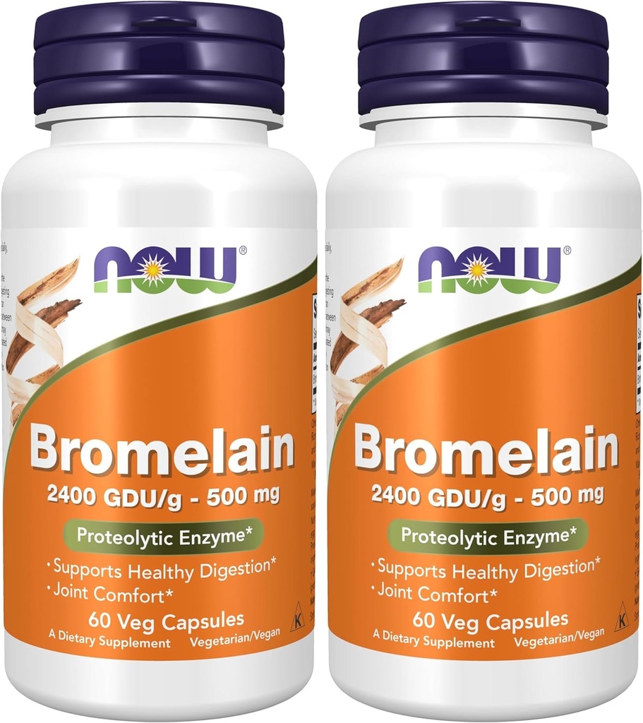 Now Supplements, Bromelain (Natural Proteolytic Enzyme) 2.400 GDU / g - 500 mg, Natural Proteolytic Enzyme *, 60 Veg Capsules (Pack of 2)