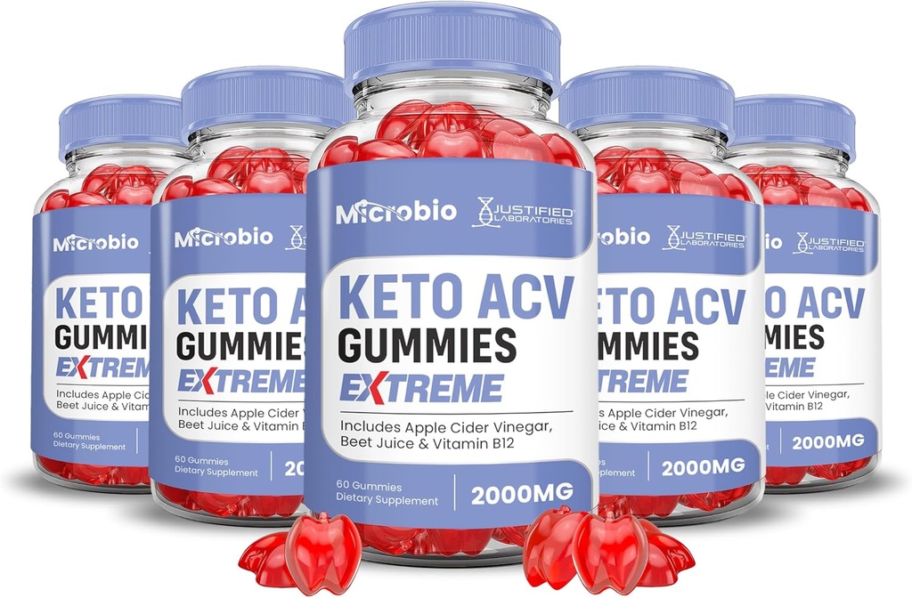(5 Pack) Microbio Keto ACV Gummies Extreme 2000MG Micro Bio Keto Gummies Apple Cider Vinciate Formuleret med Pomegranat Beet Juice Powder B12 Vegan Non GMO 300 Gummys