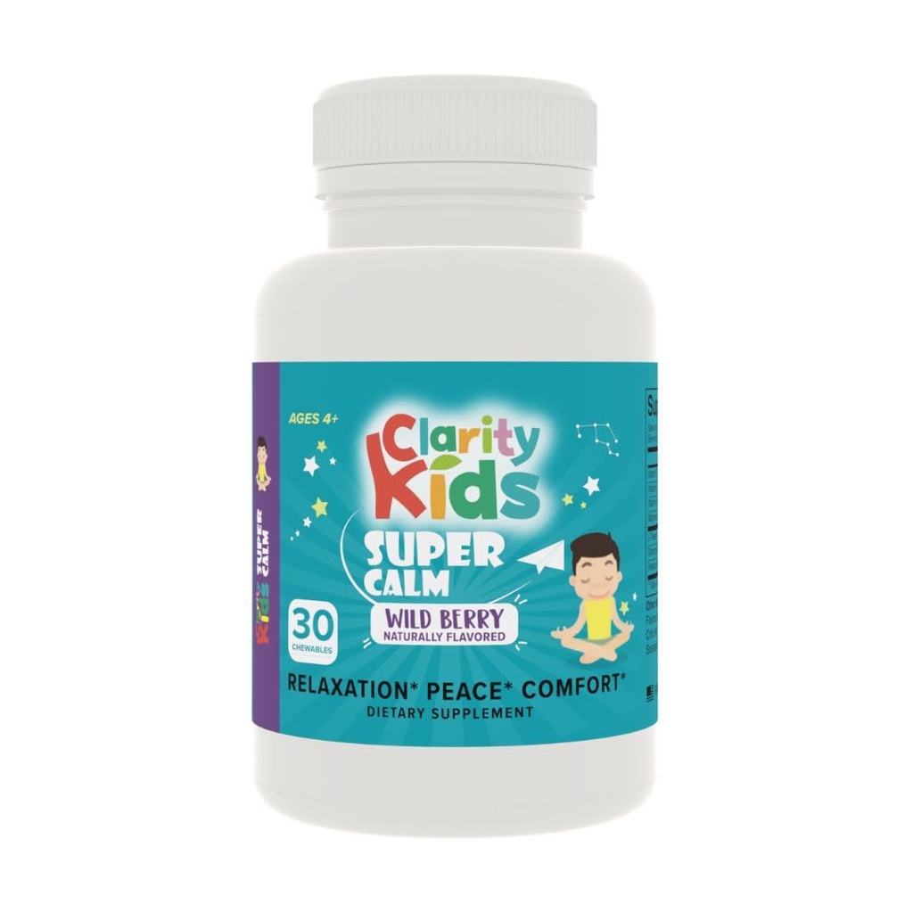 Klarhed Kids Super Raps 124; Magnesium Chewable Vitamin til børn Komfort Fokus og Afslapning Bud124; Alle naturlige Raps Supplement med L- Theanine Bud124; USA Lavet 124; 30 Piece