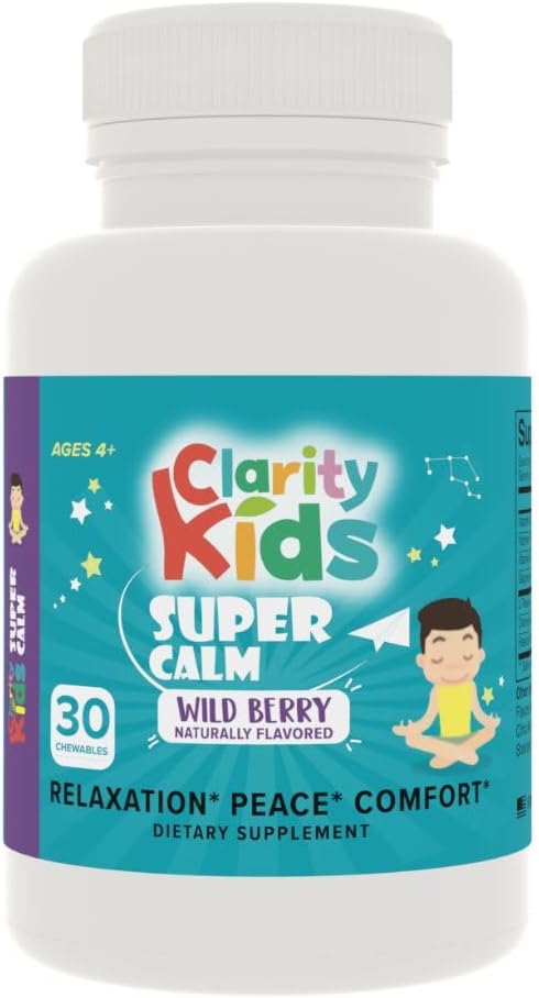 Klarhed Kids Super Raps 124; Magnesium Chewable Vitamin til børn Komfort Fokus og Afslapning Bud124; Alle naturlige Raps Supplement med L- Theanine Bud124; USA Lavet 124; 30 Piece
