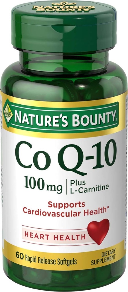 Naturens Bounty CoQ10, understøtter hjerte sundhed, 100mg Plus L- Carnitin, 60 Softgels