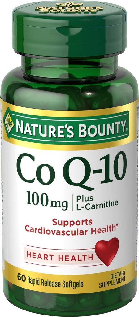 Naturens Bounty CoQ10, understøtter hjerte sundhed, 100mg Plus L- Carnitin, 60 Softgels