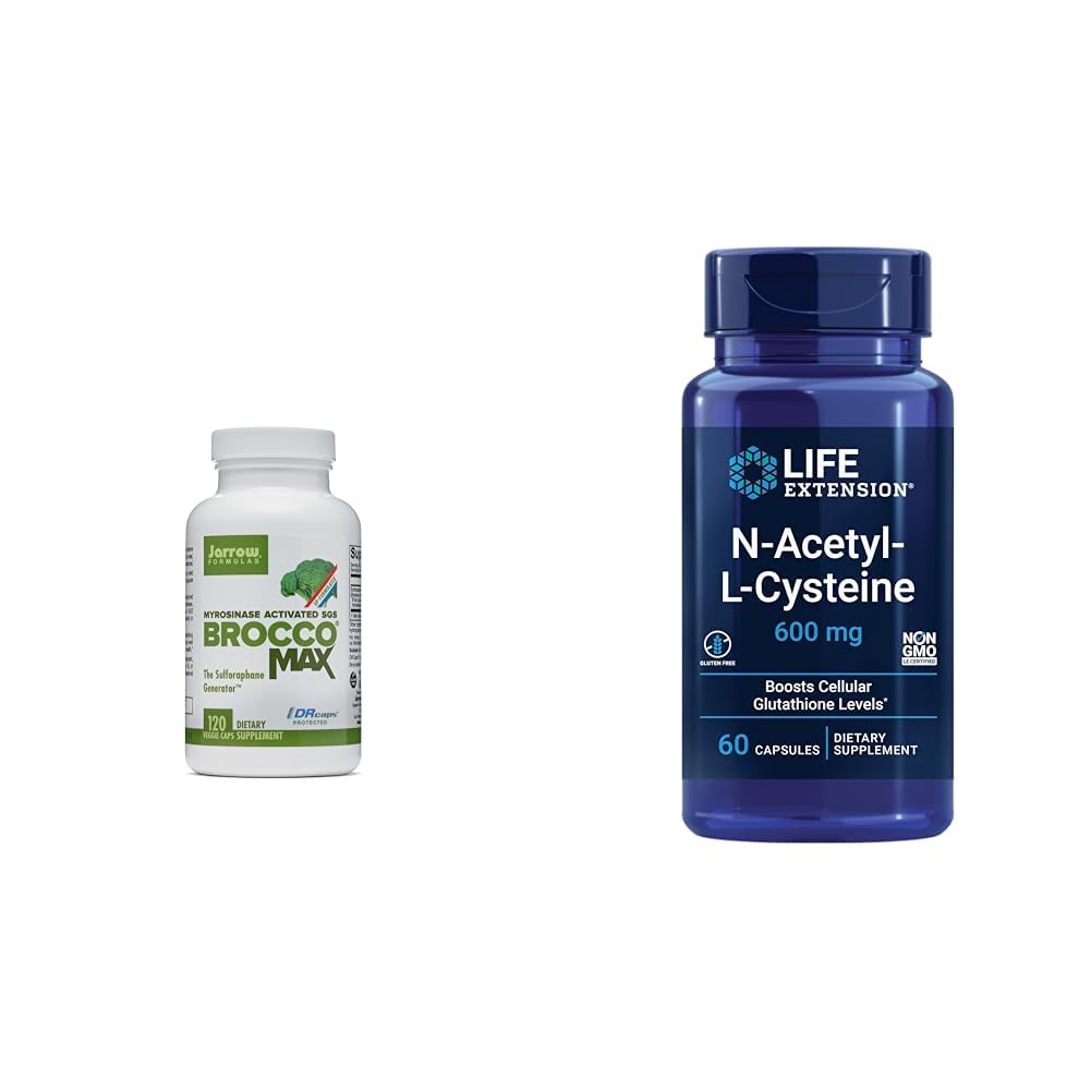 Jarrow BroccoMax med Sulforphane til leversundhed, 120 forsinkede frigivelseskapsler og livsforlængelse N- Acetyl- L- Cysteine (NAC), immun-, respiratorisk, leversundhed