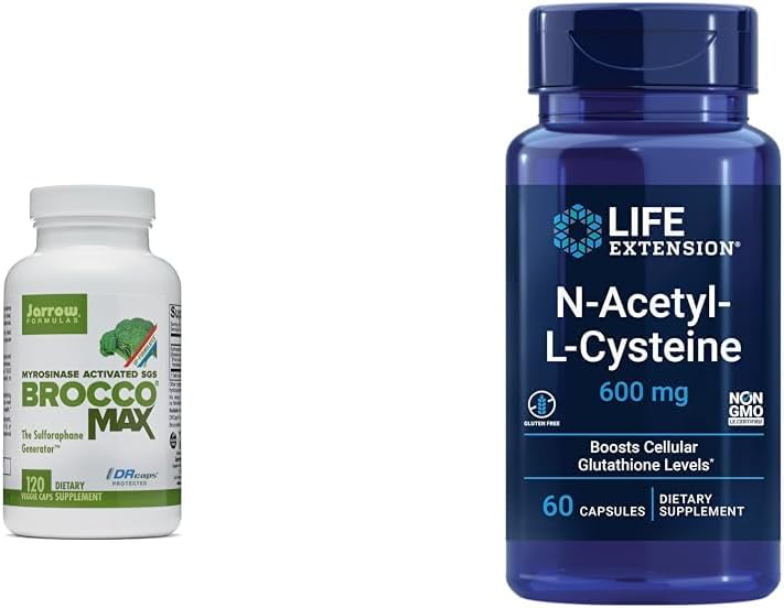 Jarrow BroccoMax med Sulforphane til leversundhed, 120 forsinkede frigivelseskapsler og livsforlængelse N- Acetyl- L- Cysteine (NAC), immun-, respiratorisk, leversundhed