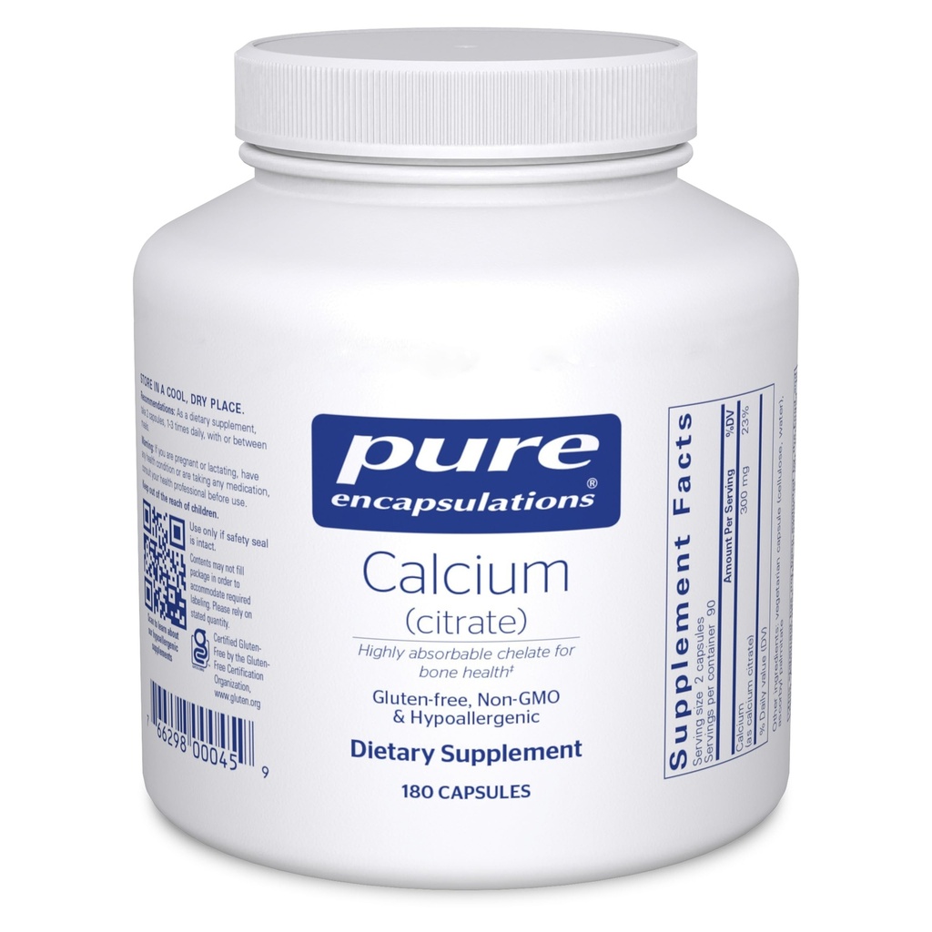 Ren indkapsling Calcium (Citrate) - supplement til ben, tænder, kolon og cardiovaskulær helbredskontrol * - med Premium Calcium Citrat - 180 kapsler
