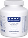 Ren indkapsling Calcium (Citrate) - supplement til ben, tænder, kolon og cardiovaskulær helbredskontrol * - med Premium Calcium Citrat - 180 kapsler