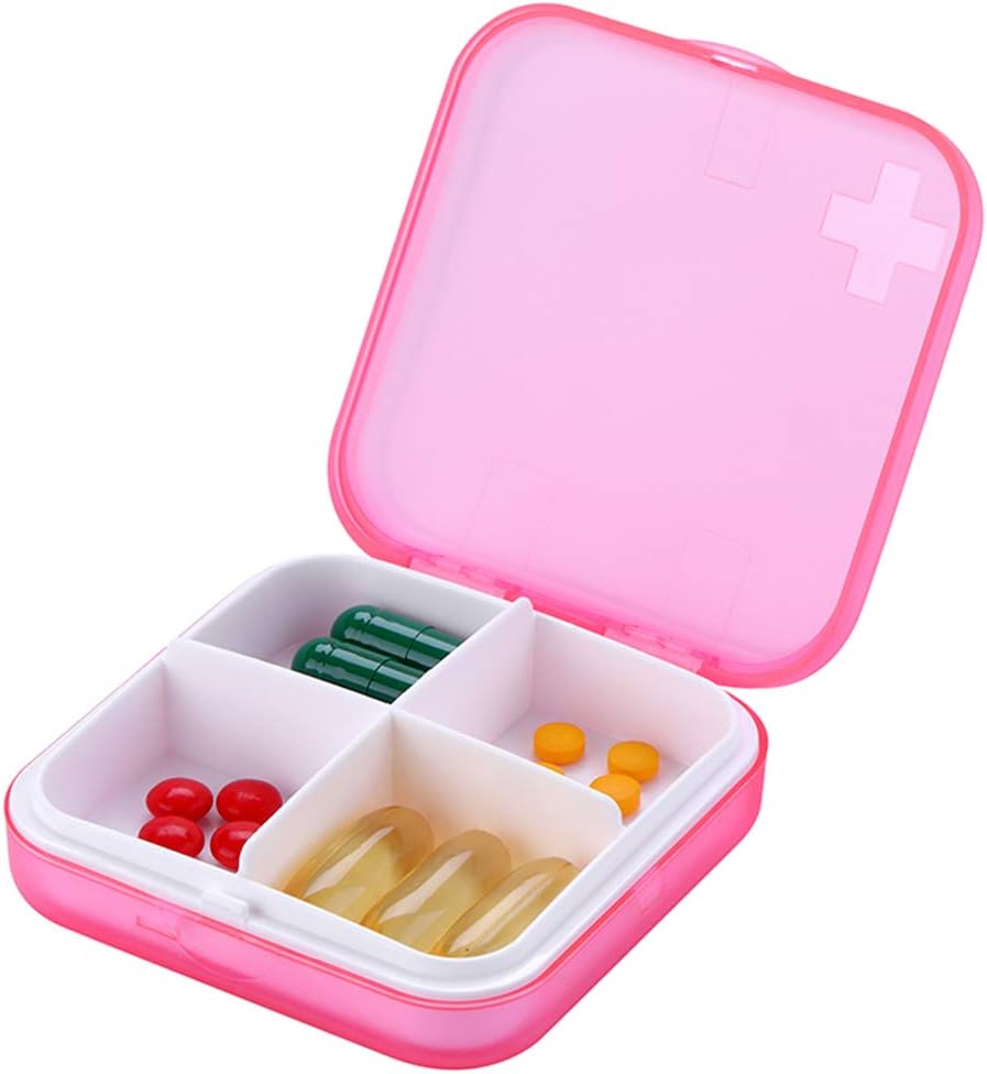 Bærbar Pill Organizer - Slim Pill Box til punge eller rejser, Compact Pill Case (4 Segment, Pink)