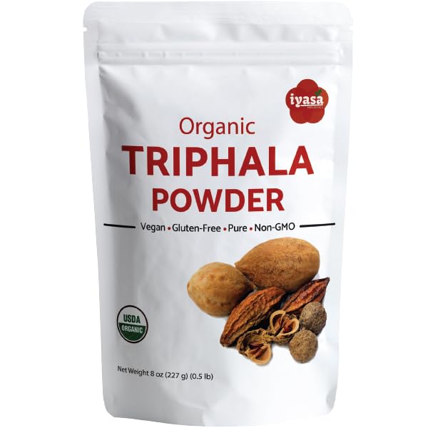 Iyasa Holtics Organic Triphala Powder, Ayurveda Superfood, Natural Body Detox, Bowel Cleanser, Herbal Laxative, 8 Ounce 226 Gram