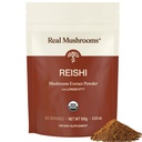 Real Mushrooms Reishi Mushroom Powder - Håndplukket Organic Mushroom Ekstrakter - Rød Reishi for Tranquil Daglig Wellness med Verified Beta Glucans Vegan, Non- GMO, No Grain Fillers, 100 Servere