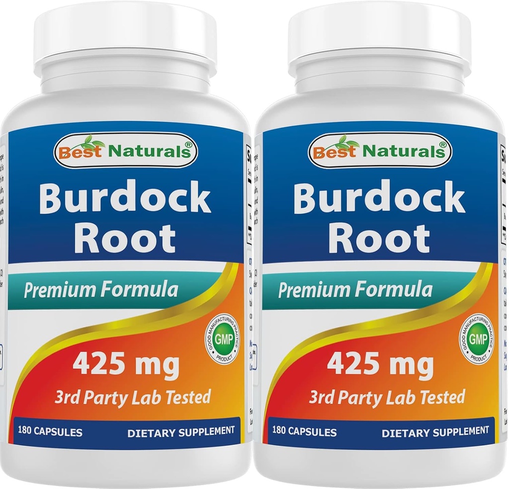 Bedste Naturals Burdock Root 425 mg 180 kapsler (180 greve (pakke med 2))