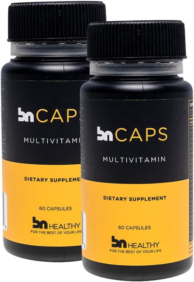 BN Caps - Multivitamin Capsule med 22 Essential Nutrients: Vitaminer A, B- 6, B- 12, C, D3, E, K, Biotin, Iron & Zink, Understøtter mænd og kvinder Samlet sundhed, 120 Kapsler, 120 dages forsyning (2 Pack)