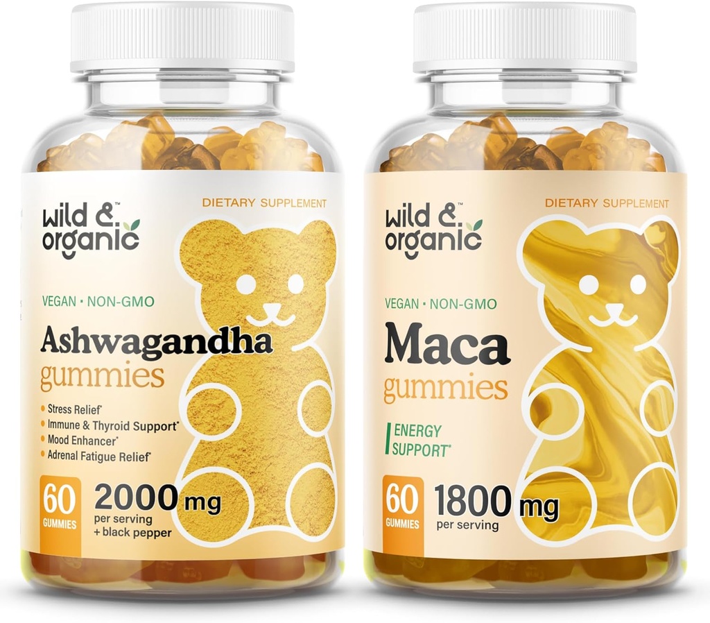 Wild & Organic Ashwagandha Gummies & Maca Root Gummies 60 Greve